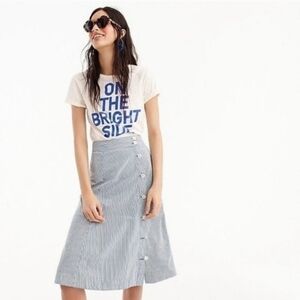J.Crew Striped Button Front Skirt Size 2P 100% Cotton